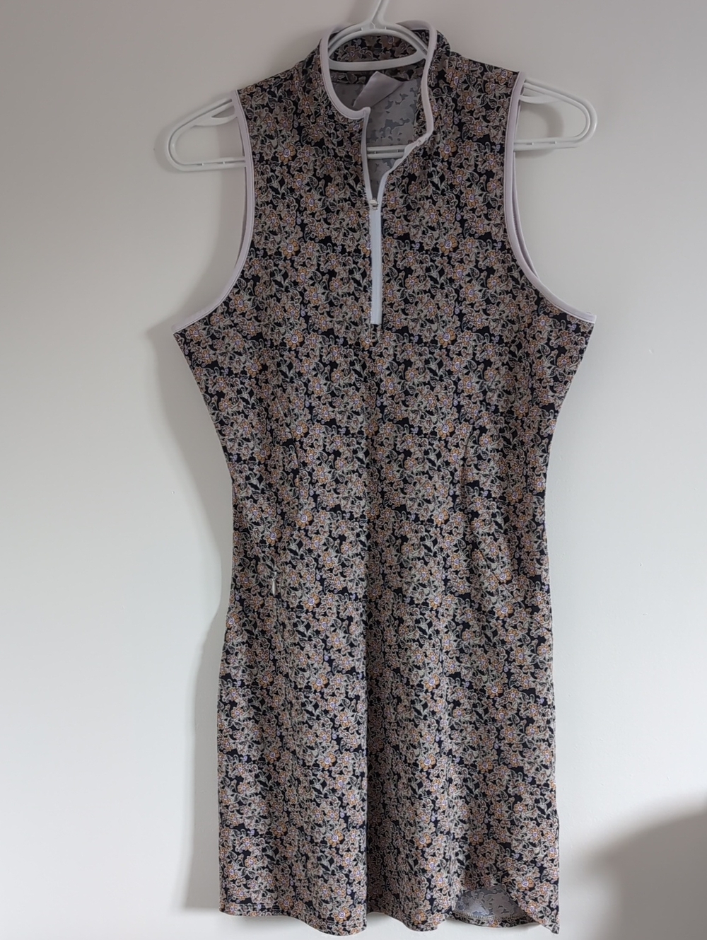 Sage Floral Zip-Front Mini Dress in Black and Cream